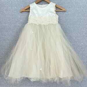 K.I.D Collection Dress Kids 4 Cream Wedding Party Holiday Formal Tulle Bead USA